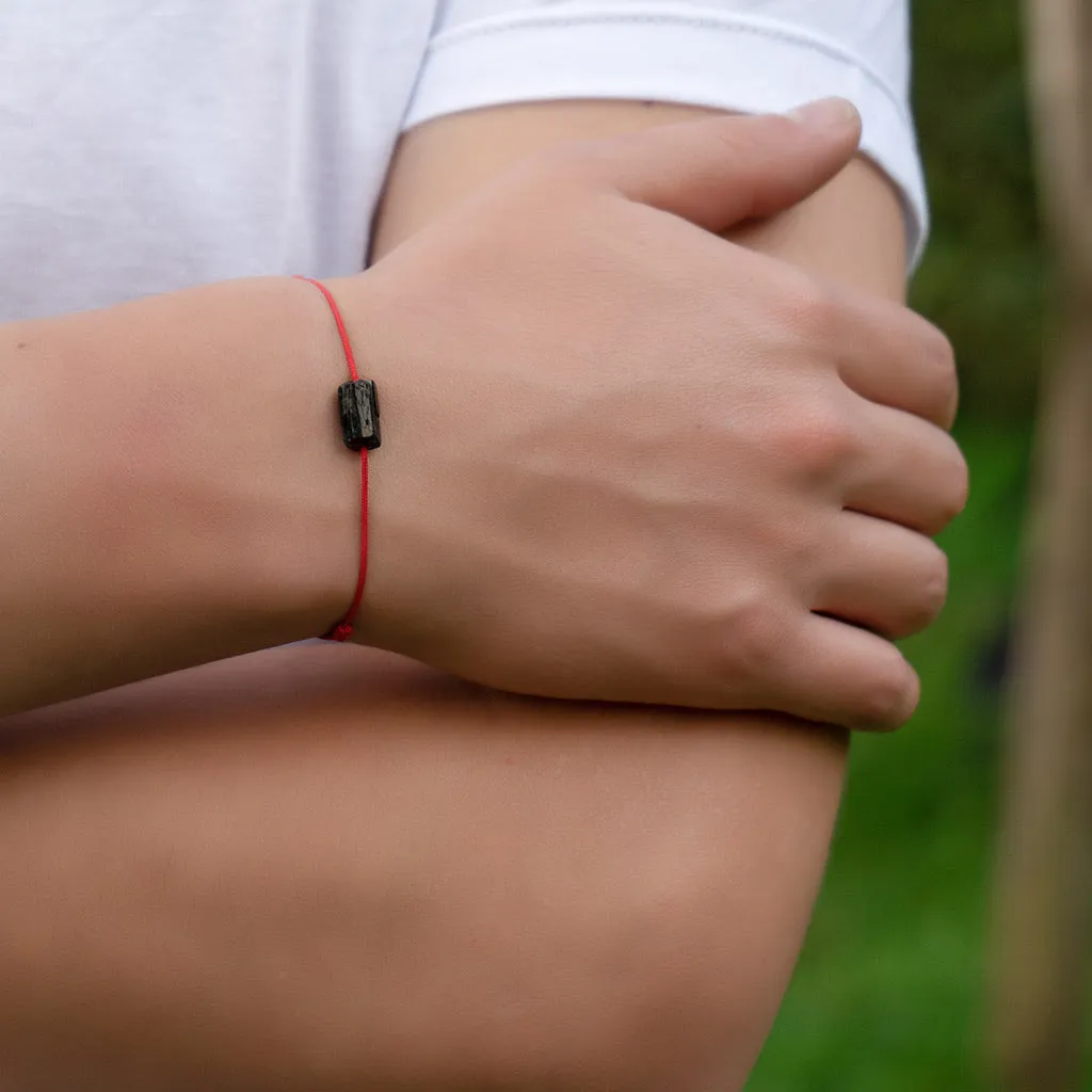 Raw Black Tourmaline Bracelet - Red/Black, Adjustable