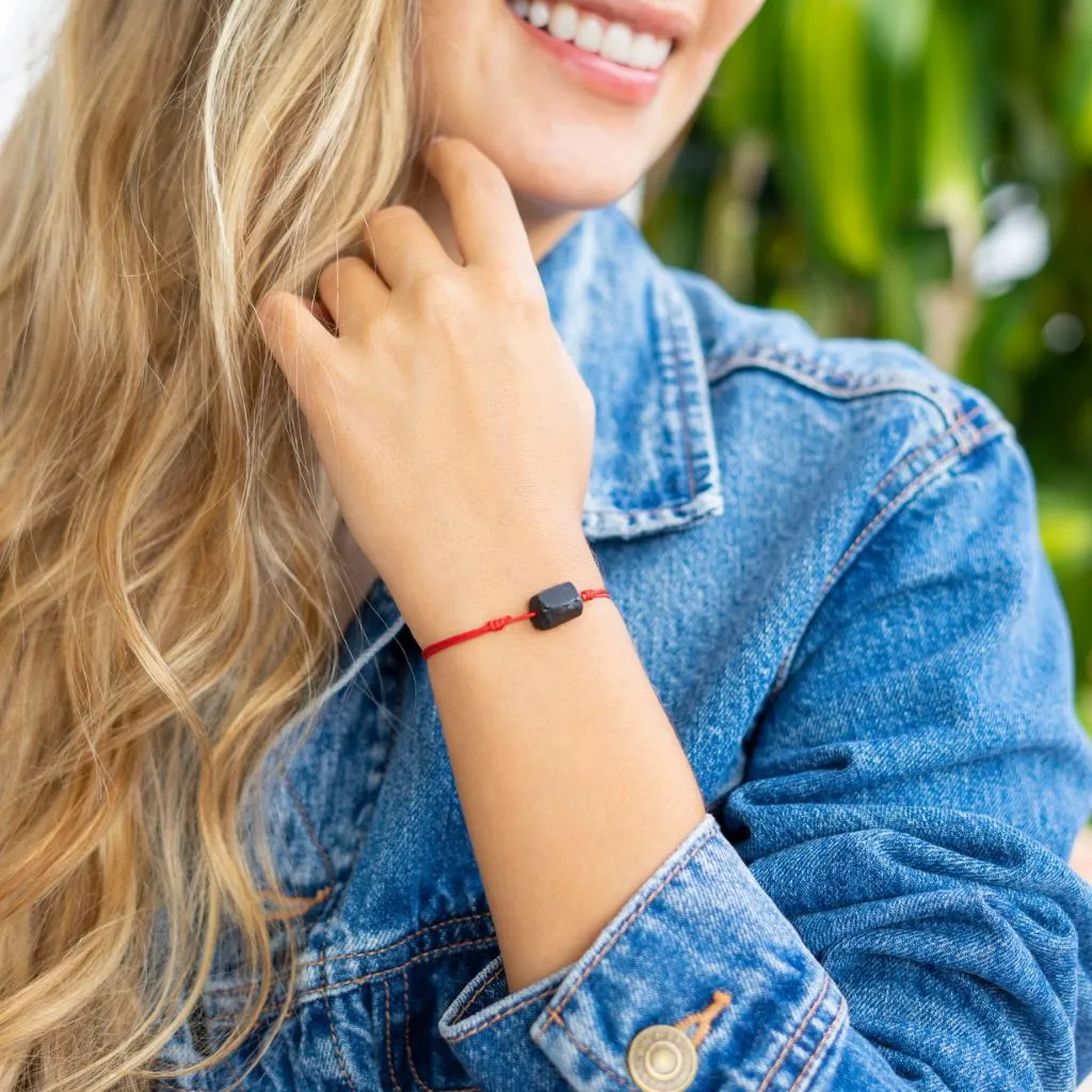 Raw Black Tourmaline Bracelet - Red/Black, Adjustable