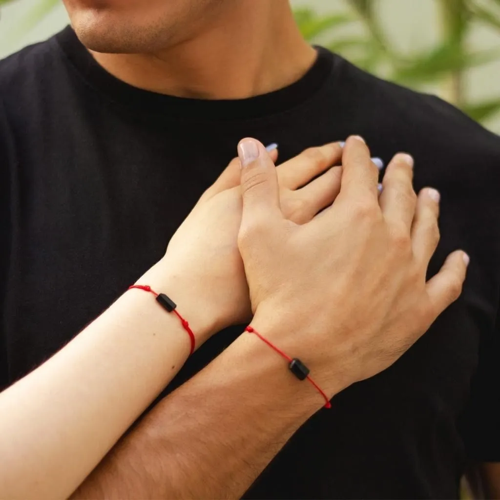 Raw Black Tourmaline Bracelet - Red/Black, Adjustable