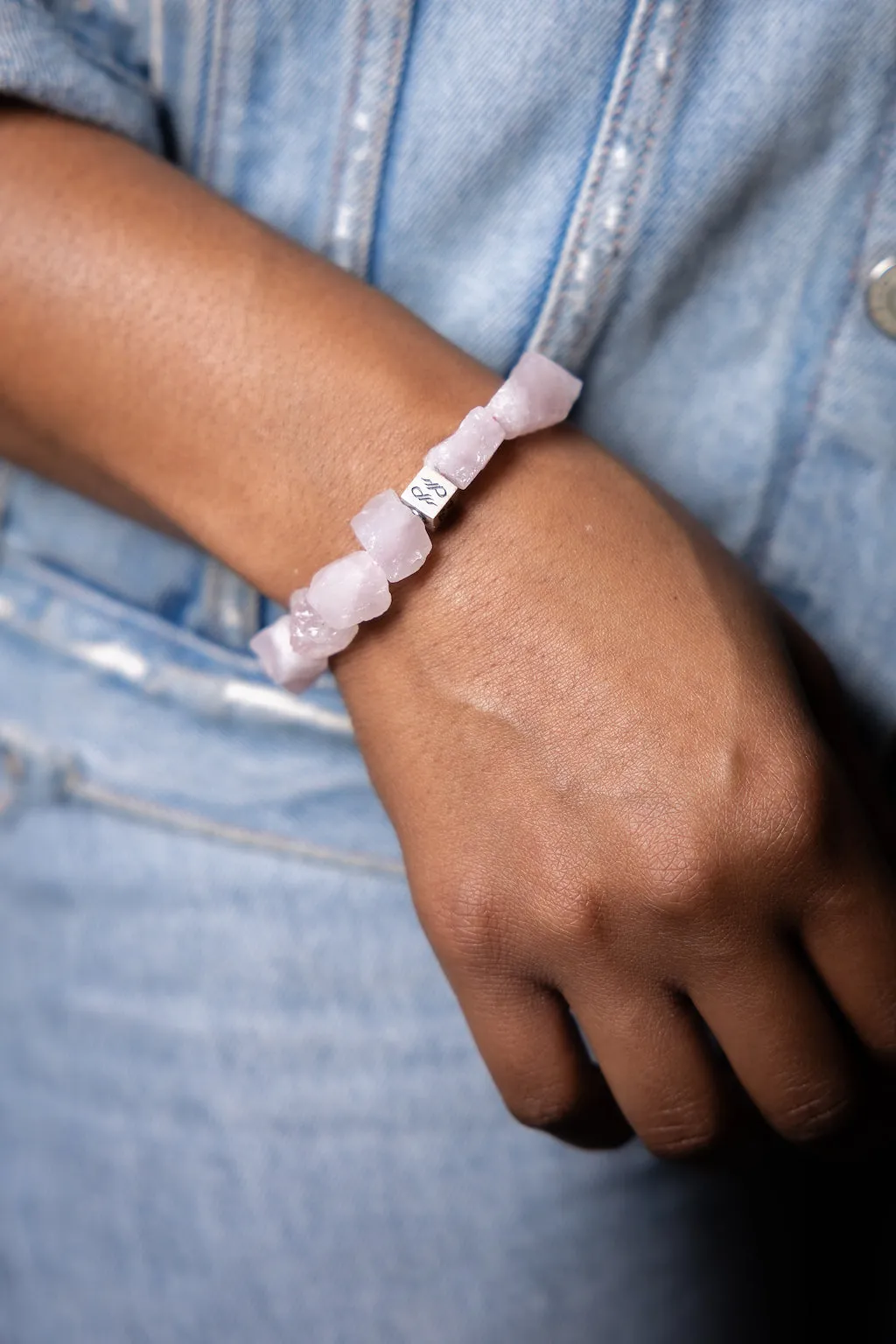 Raw Rose Quartz Centerpiece Natural Gemstone Bracelet