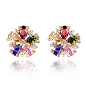 Real 18K Gold Plated Stud Earrings with Colorful Zircon For Girlfriend Gift Luxury jewelry