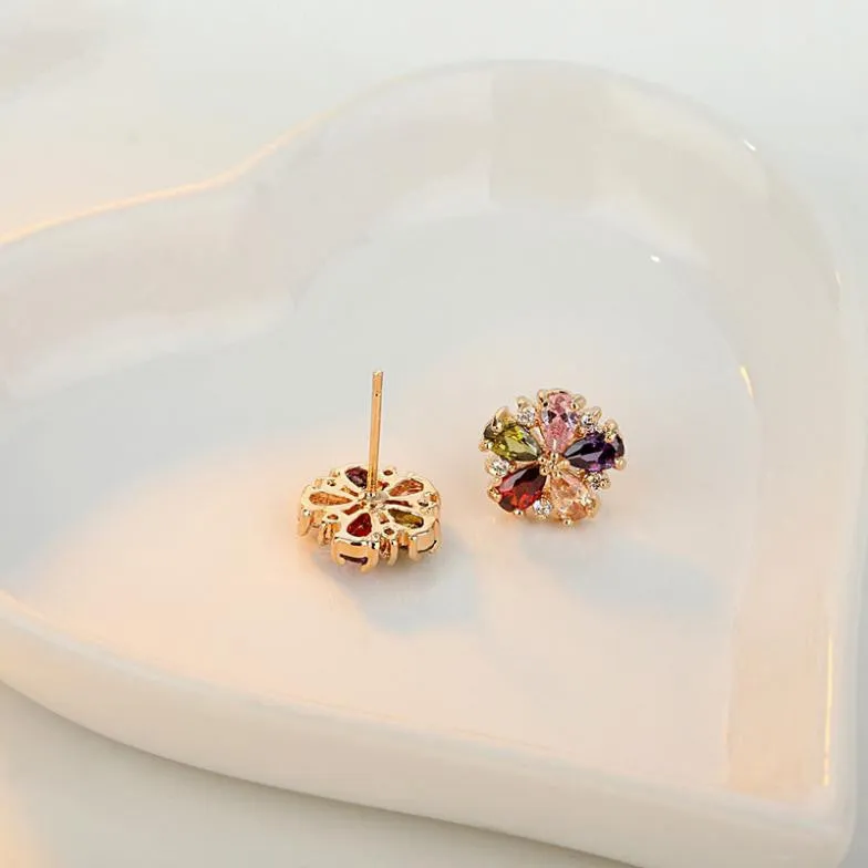 Real 18K Gold Plated Stud Earrings with Colorful Zircon For Girlfriend Gift Luxury jewelry