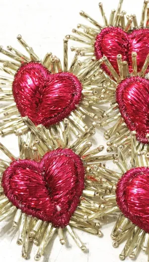 Red and Gold Fringe Heart Earrings by Olivia Dar