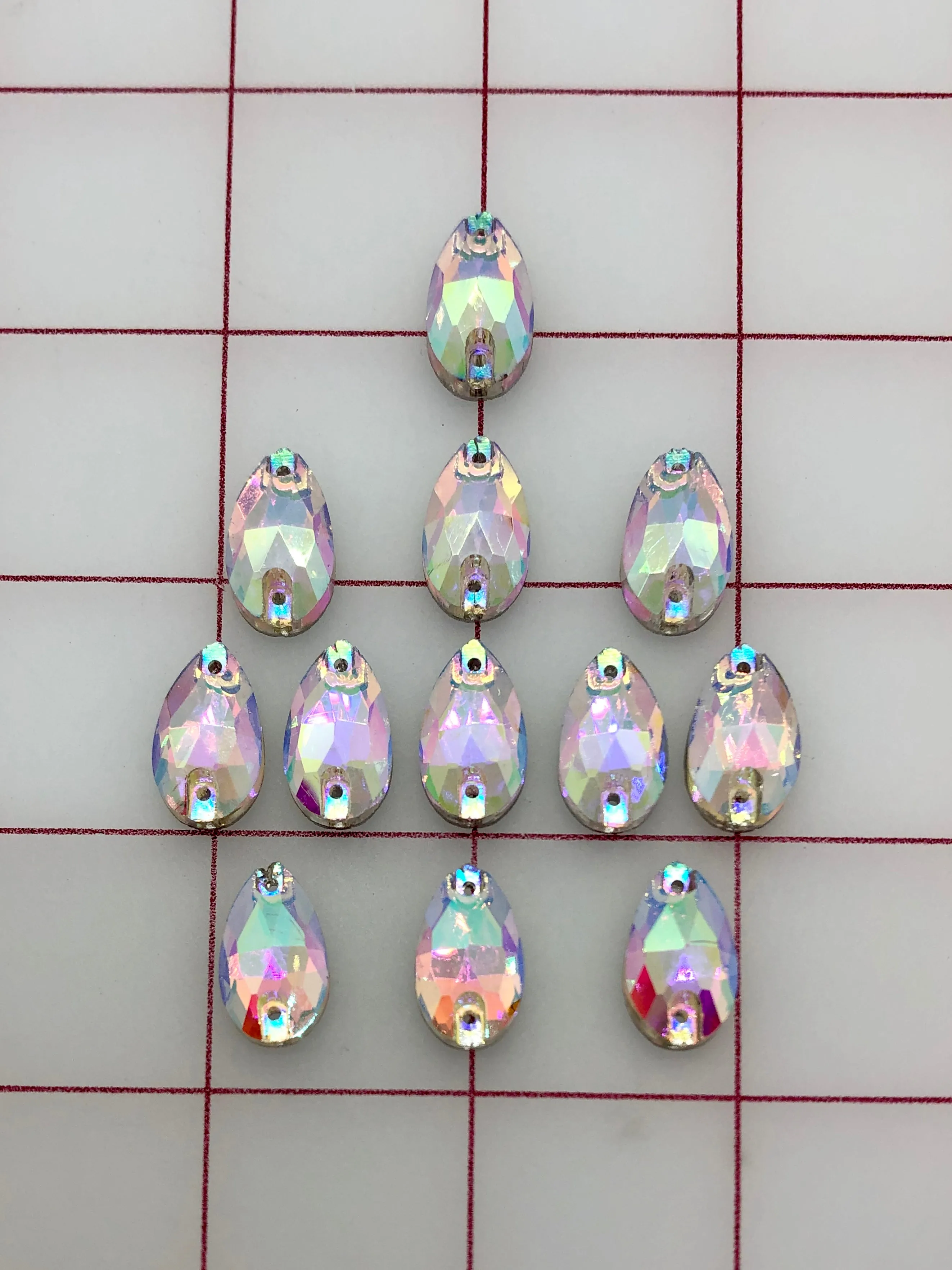 Rhinestones - 10x18mm Czech "Bright-Cut" Crystal AB Pear-Shape Sew-On