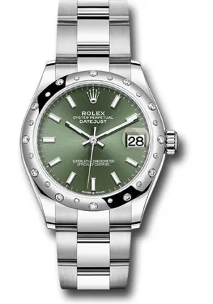 Rolex Steel and White Gold Datejust 31 Watch - Domed 24 Diamond Bezel - Mint Green Index Dial - Oyster Bracelet 278344RBR mgio