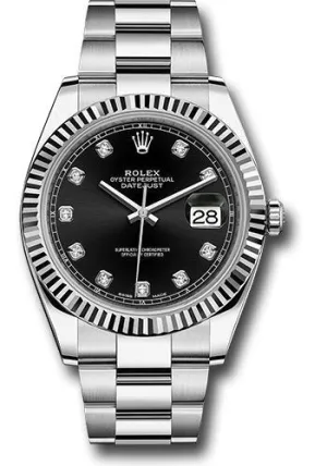 Rolex Steel and White Gold Rolesor Datejust 41 Watch - Fluted Bezel - Black Diamond Dial - Oyster Bracelet 126334