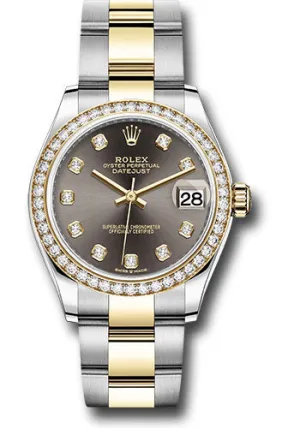 Rolex Steel and Yellow Gold Datejust 31 Watch - Diamond Bezel - Dark Grey Diamond Dial - Oyster Bracelet 278383RBR dkgdo