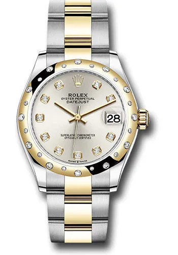 Rolex Steel and Yellow Gold Datejust 31 Watch - Domed Diamond Bezel - Silver Diamond Dial - Oyster Bracelet 278343 sdo