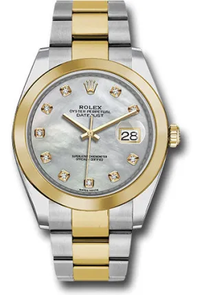 Rolex Steel and Yellow Gold Rolesor Datejust 41 Watch - Smooth Bezel - Mother-of-Pearl Diamond Dial - Oyster Bracelet - 126303 mdo