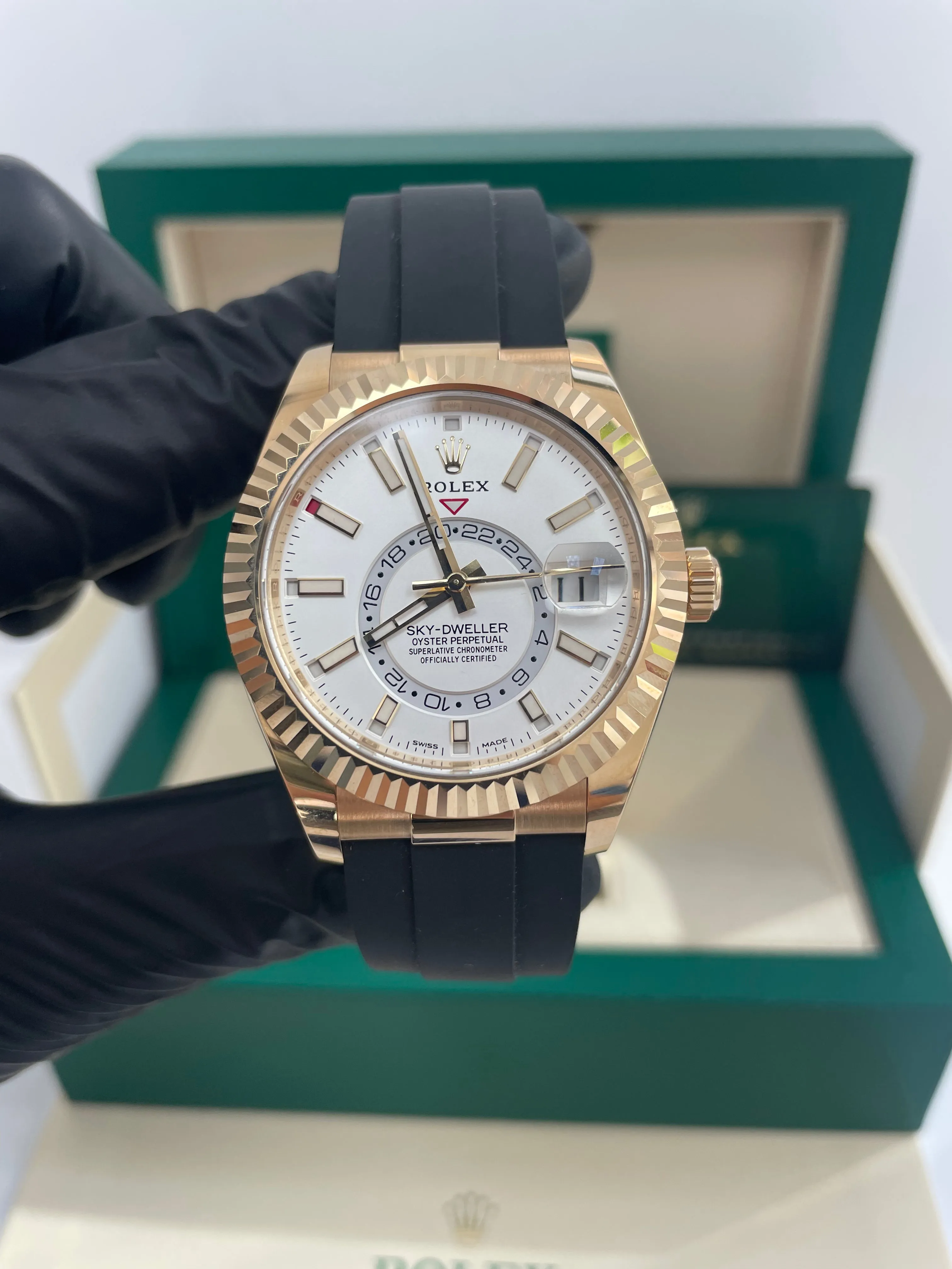 Rolex Yellow Gold Sky-Dweller Watch - White Index Dial - Oysterflex Bracelet  (Ref# 326238)