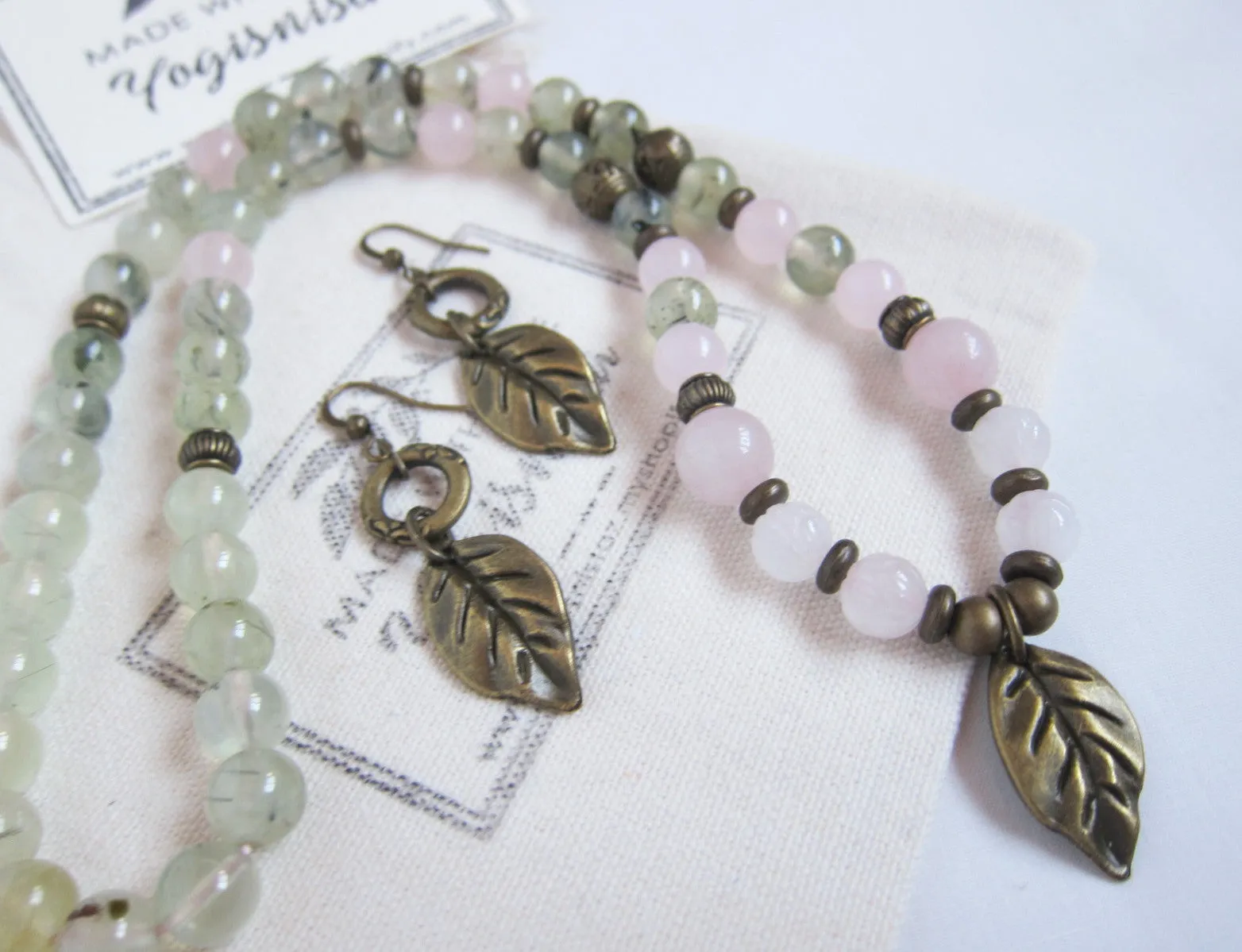 Rose Quartz, Rutilated Prehnite Necklace