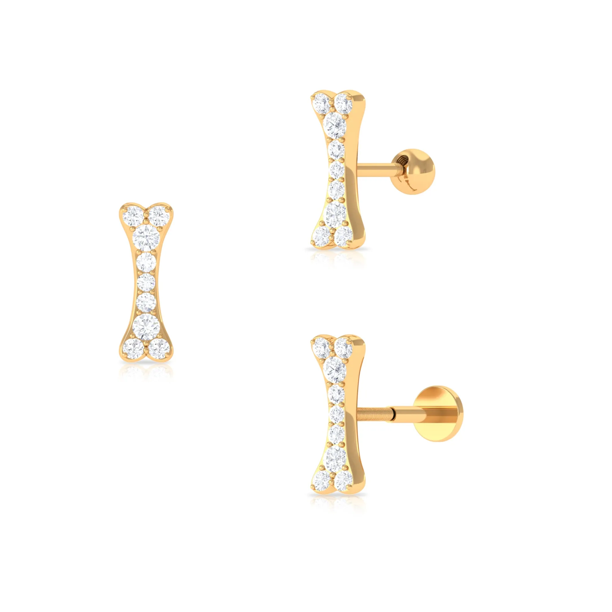 Round Moissanite Dog Bone Earring for Cartilage Piercing