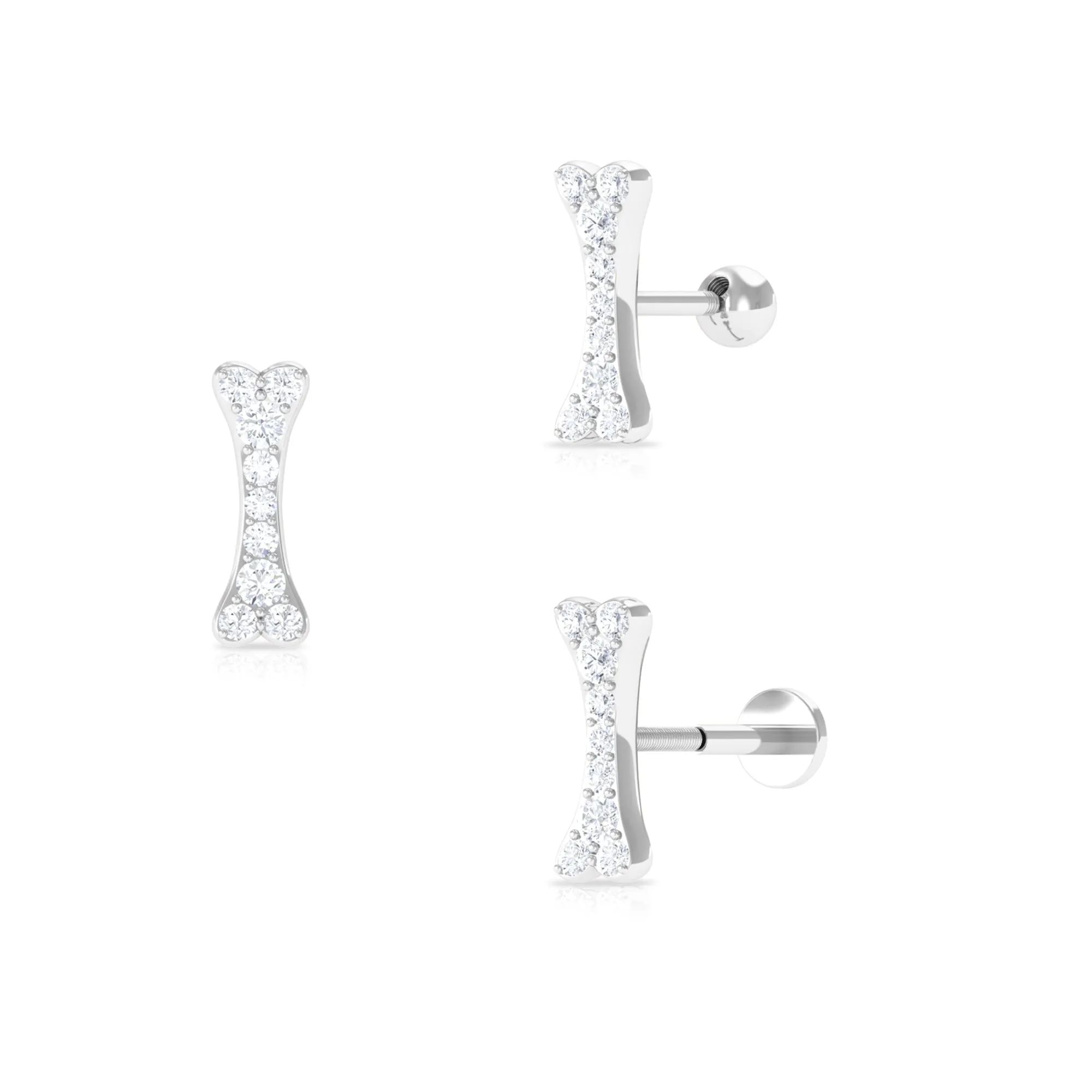 Round Moissanite Dog Bone Earring for Cartilage Piercing