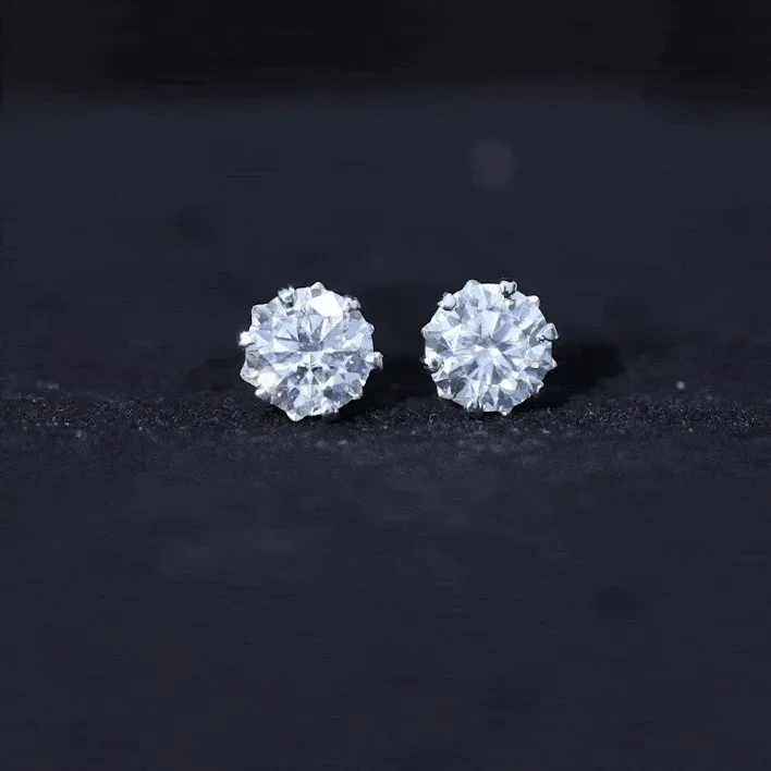 Round Moissanite Solitaire Silver Stud Earrings in Decorative Setting