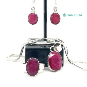 Ruby (925) Sterling Silver Jewellery Gift Set With Free Chain