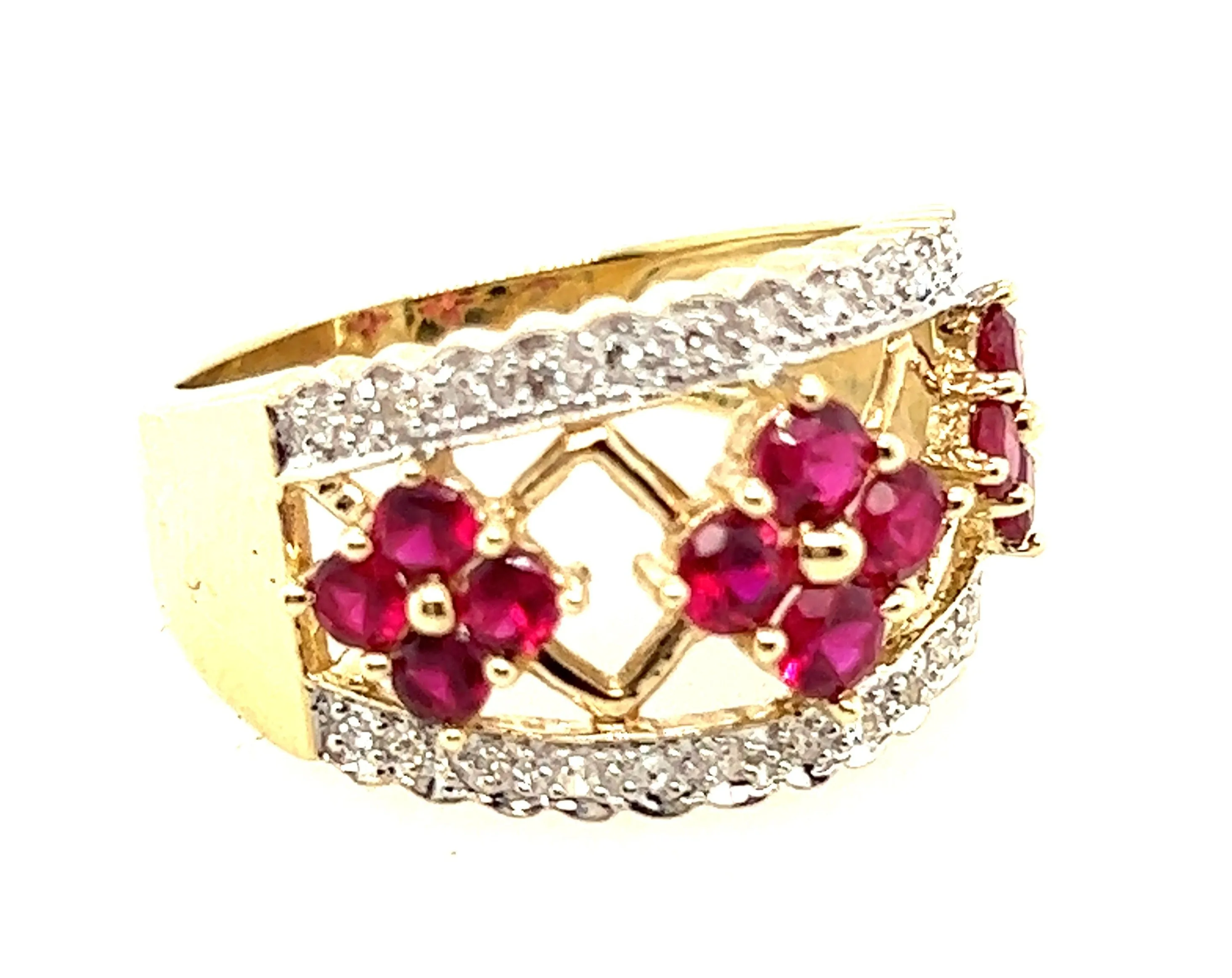 Ruby & Diamond Yellow Gold Floral Dress Ring