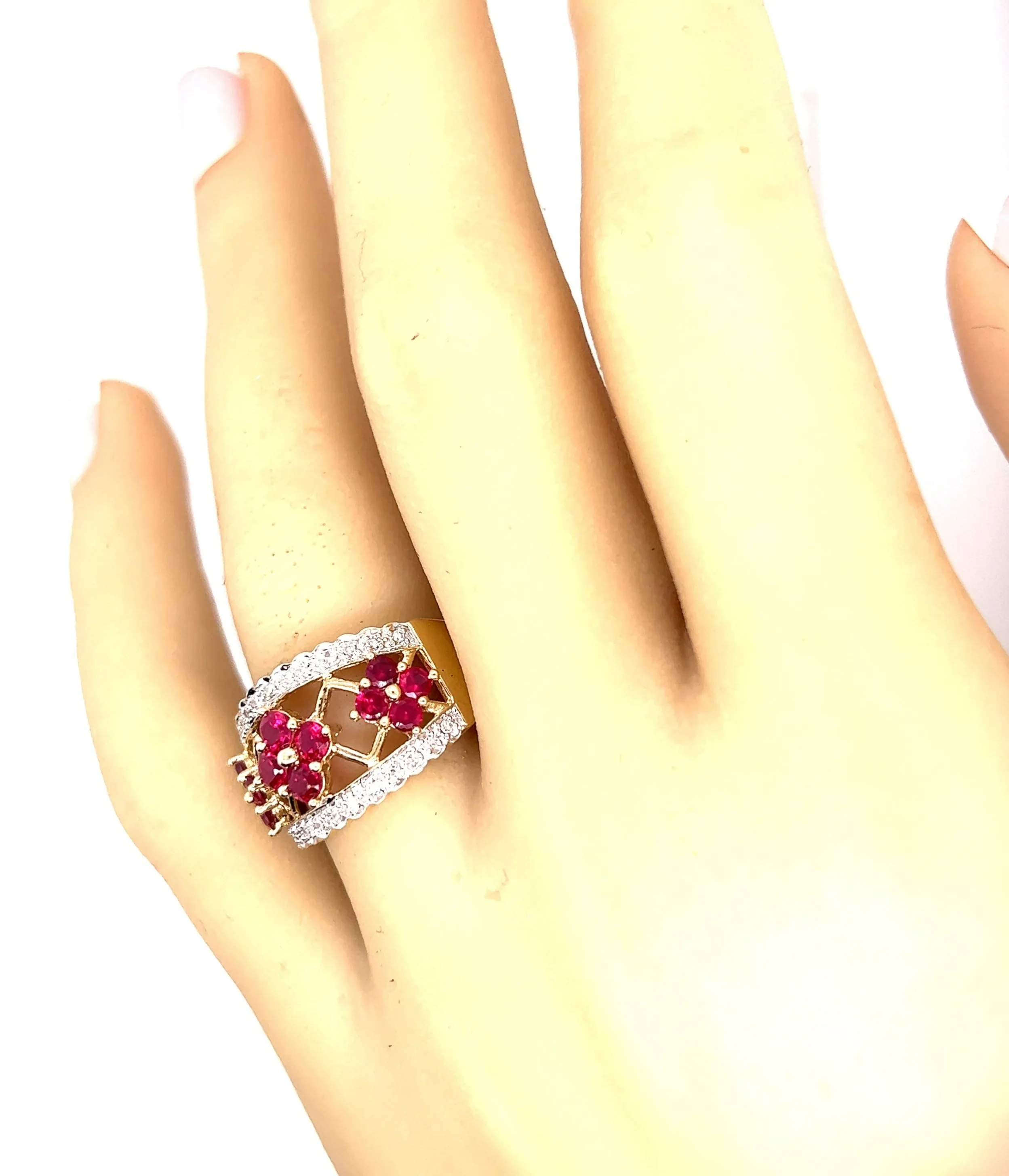 Ruby & Diamond Yellow Gold Floral Dress Ring