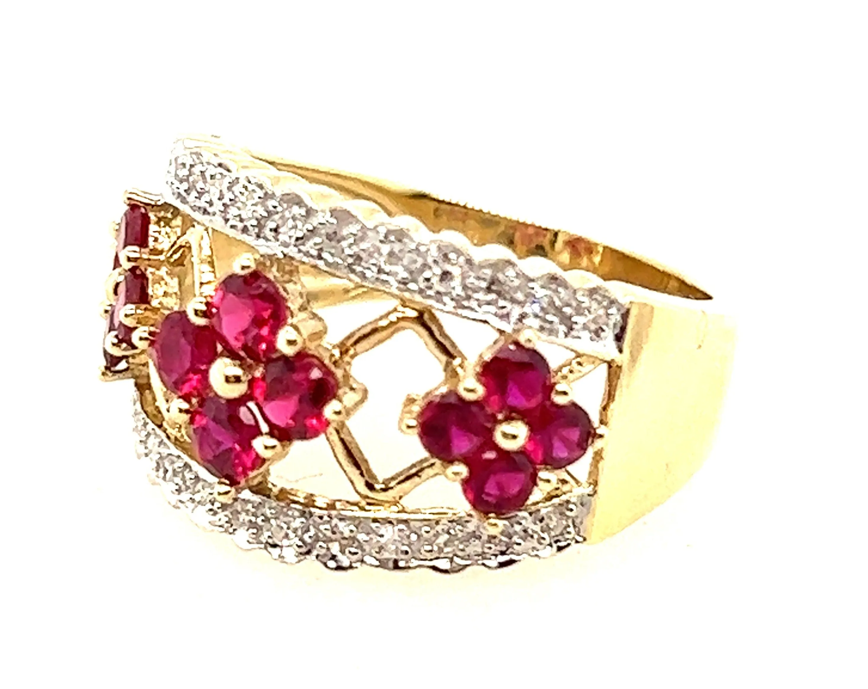 Ruby & Diamond Yellow Gold Floral Dress Ring