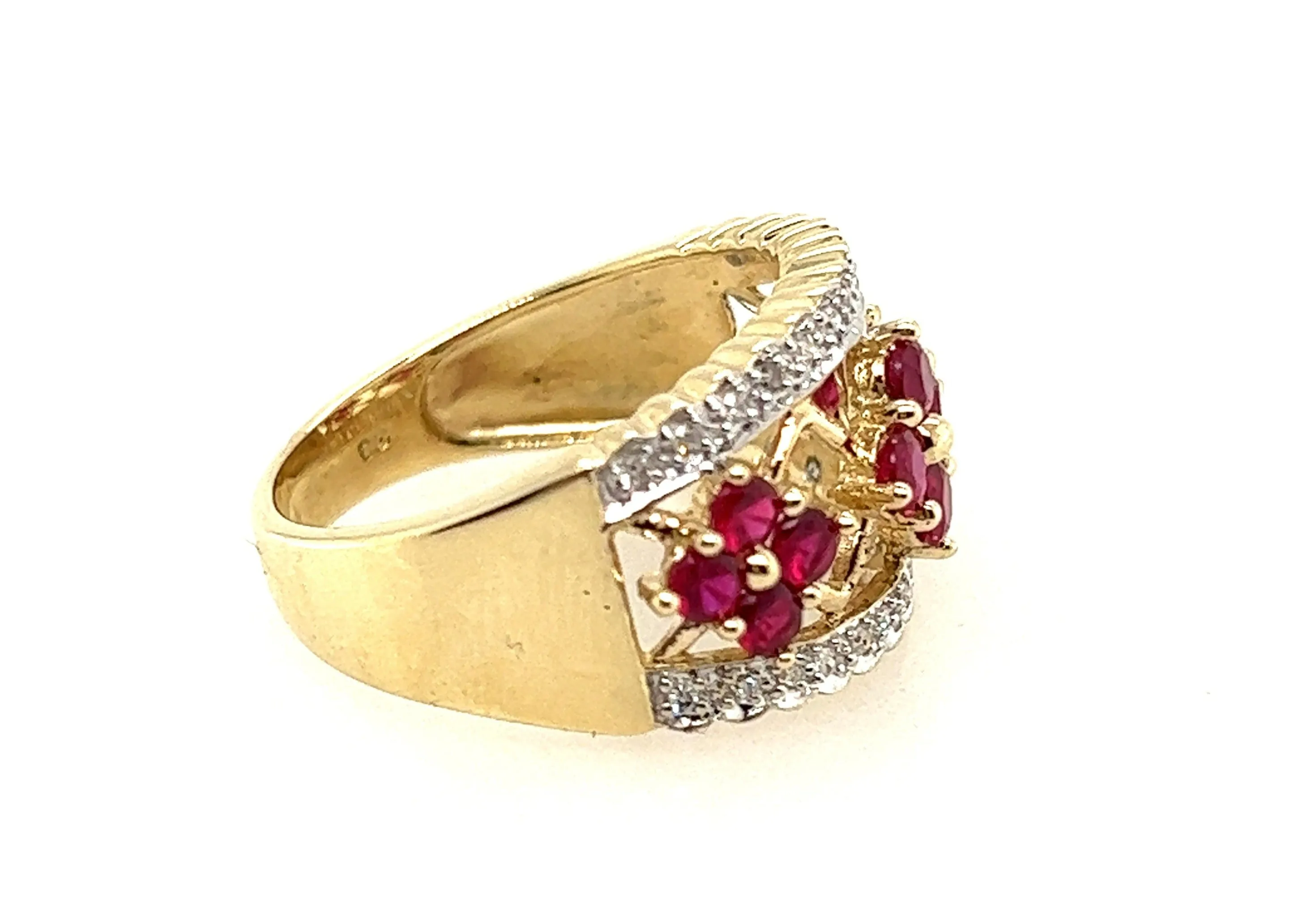 Ruby & Diamond Yellow Gold Floral Dress Ring