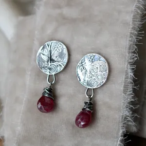 Ruby and sterling silver Midnight Garden post earrings