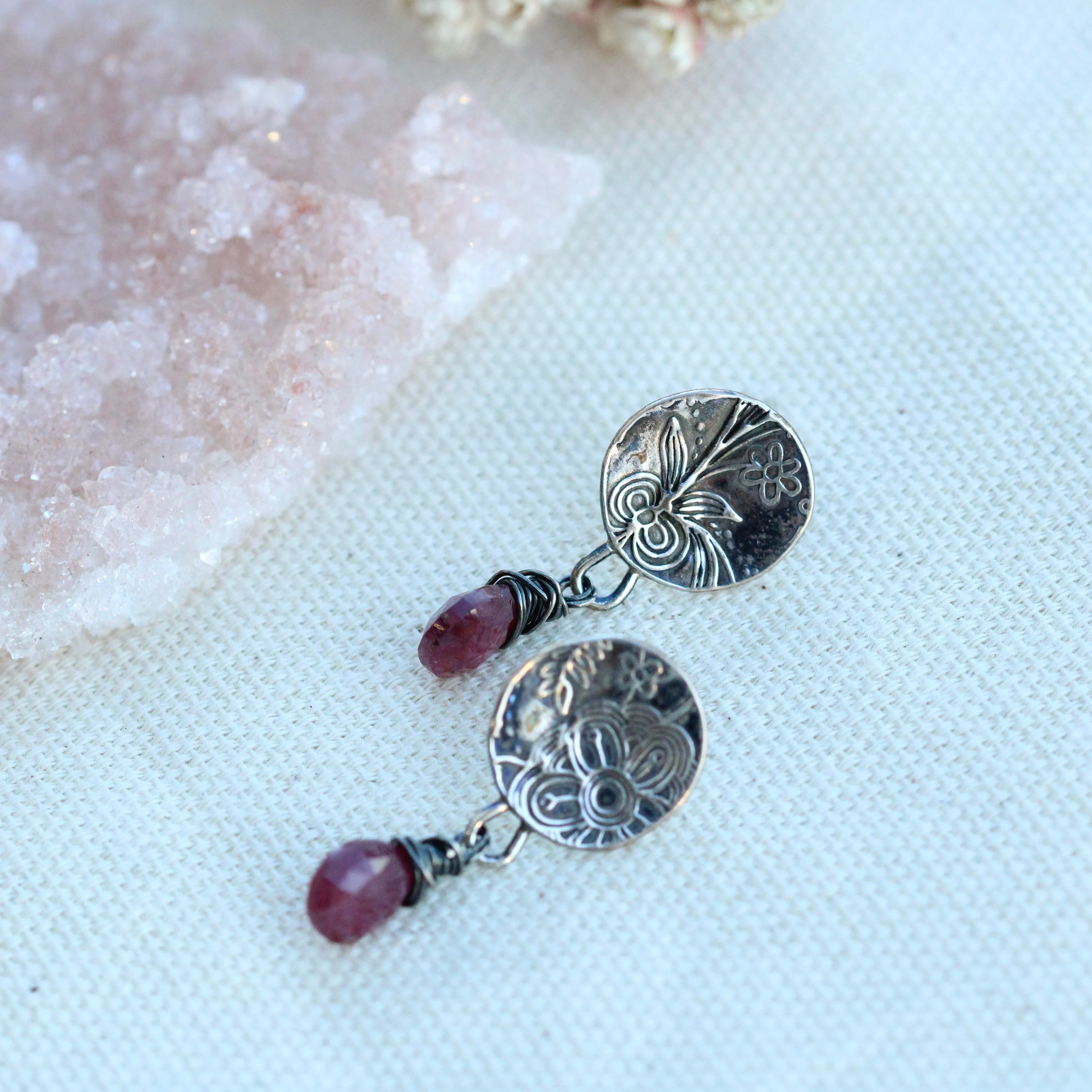 Ruby and sterling silver Midnight Garden post earrings