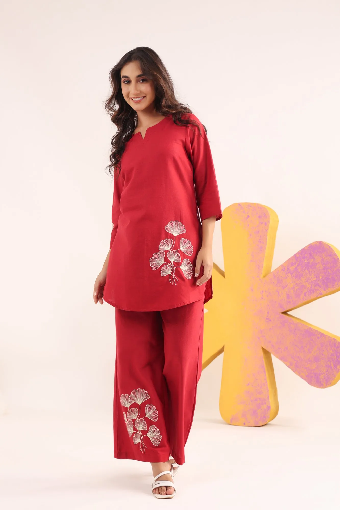 Ruby Bloom Cotton Embroidered Co-ord Set