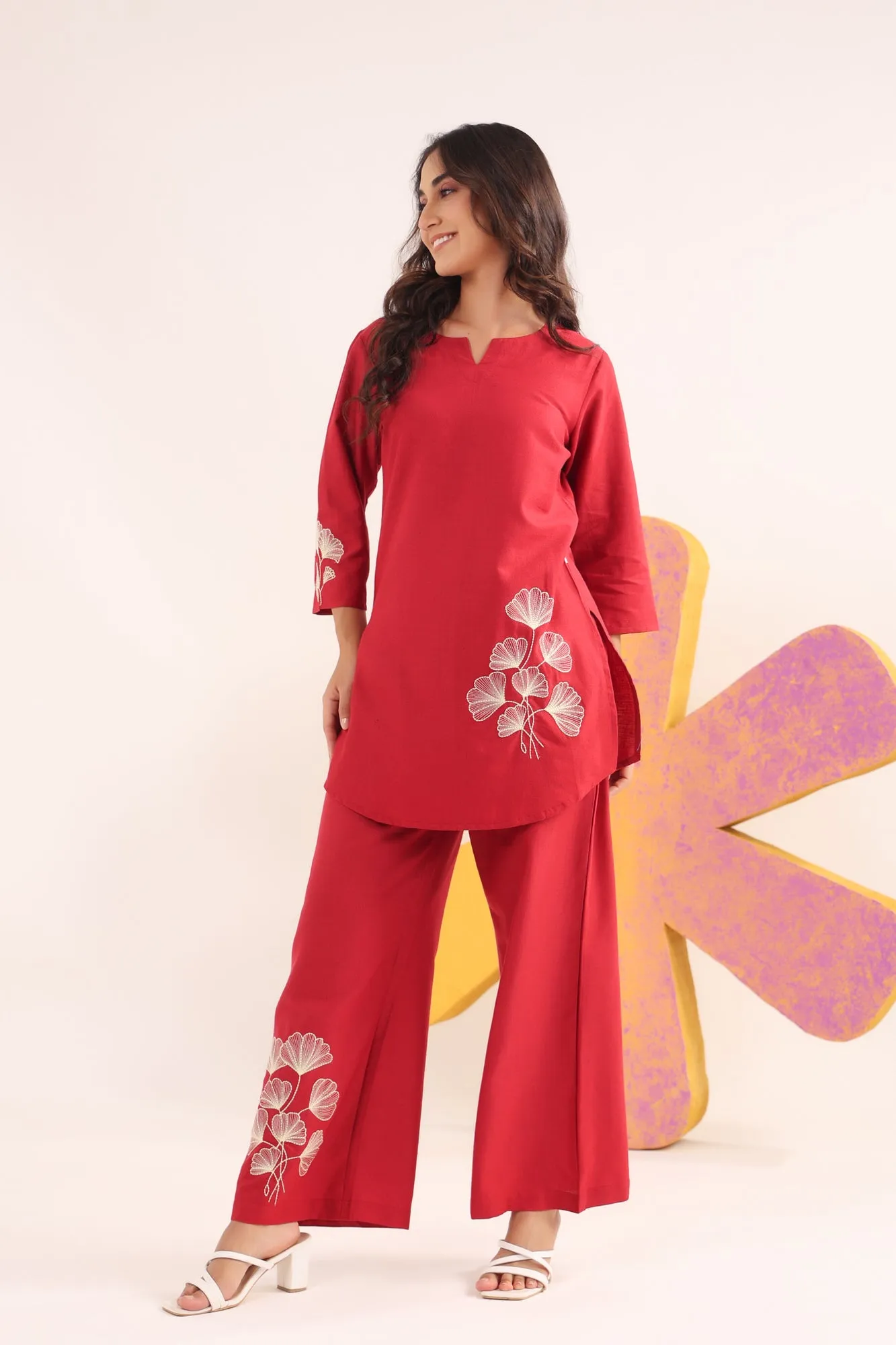 Ruby Bloom Cotton Embroidered Co-ord Set