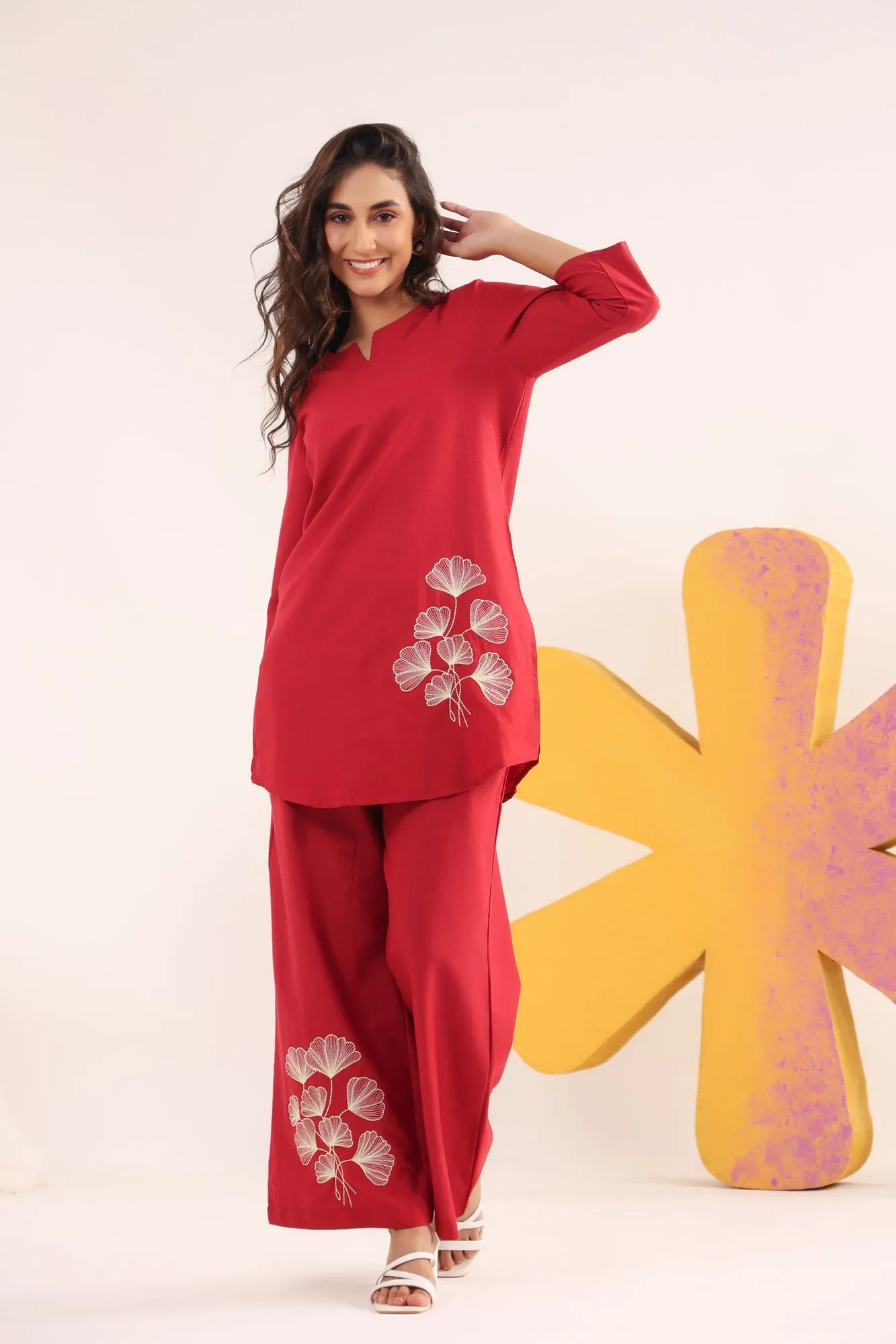 Ruby Bloom Cotton Embroidered Co-ord Set