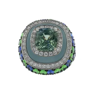 Sapphire, Tsavorite and Diamond Celebration Ring