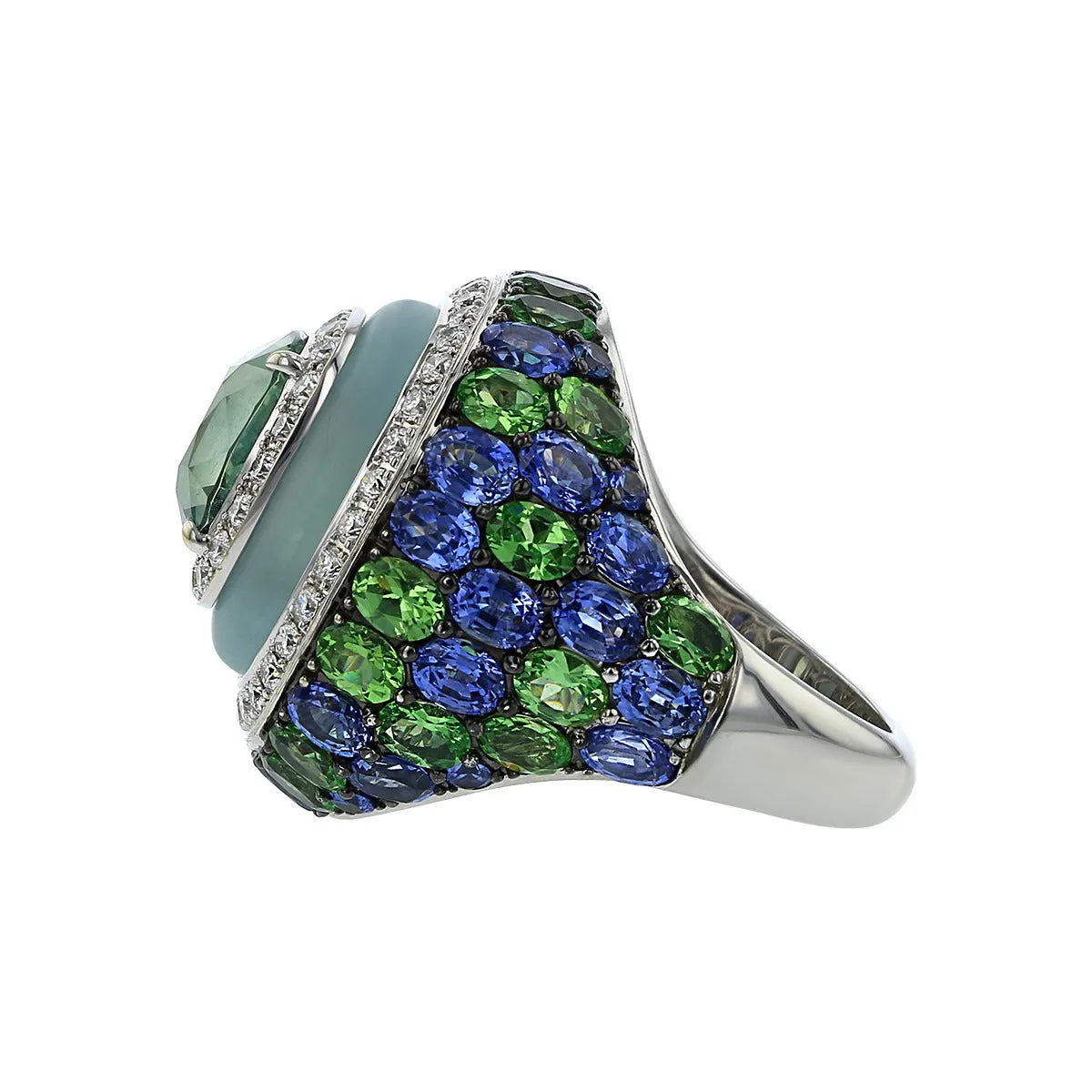 Sapphire, Tsavorite and Diamond Celebration Ring