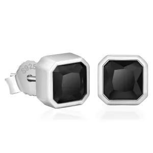 Silver Black Square Stud Earrings for Men