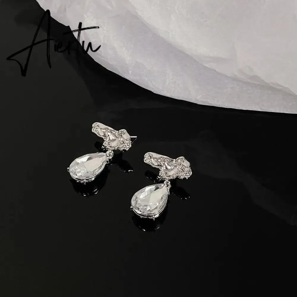 Silver Color Water Drop CZ Zirconia Dangle Earrings For Women Crystal Teardrop Earrings Bridal Wedding Jewelry Brinco