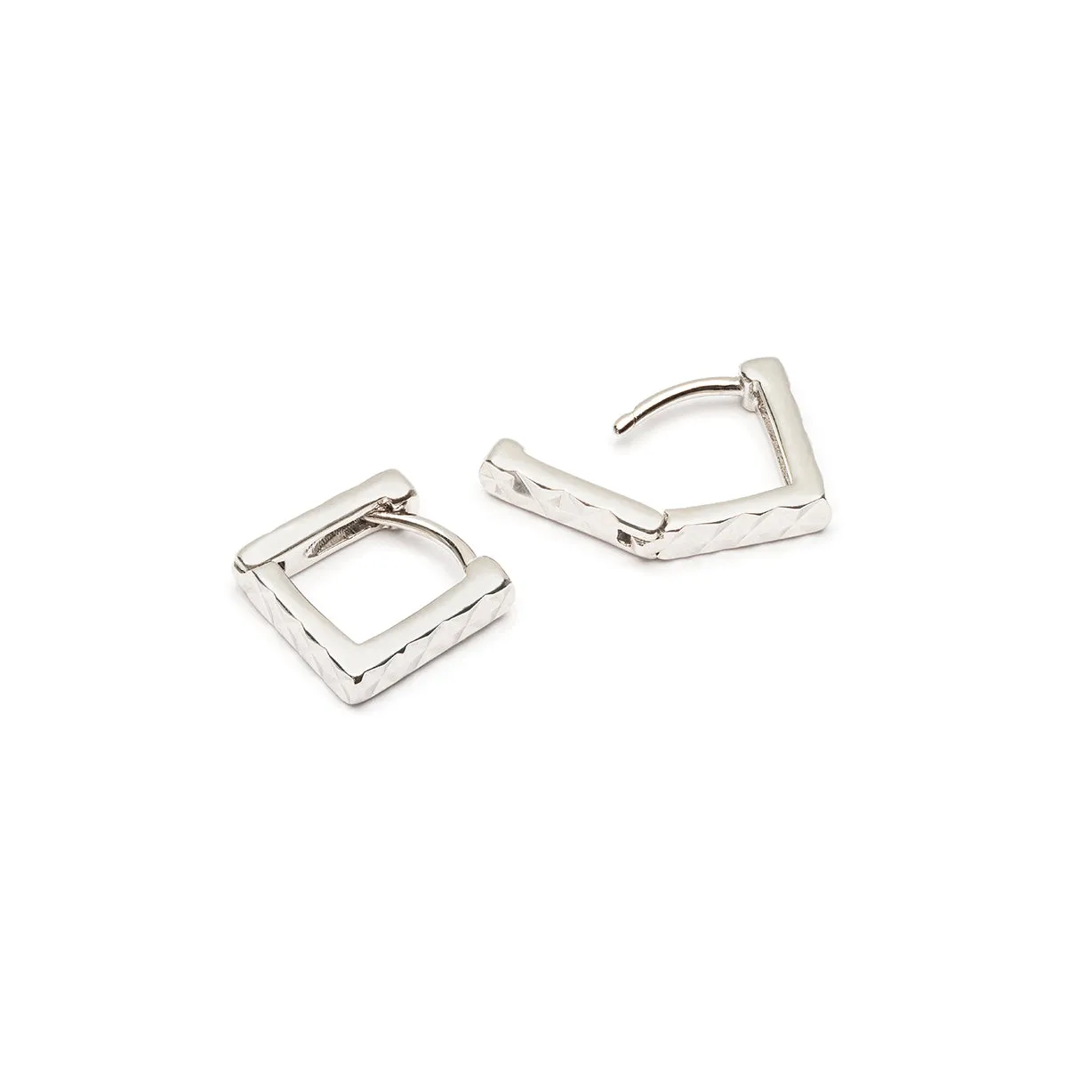 Squared Silver Huggie Hoops