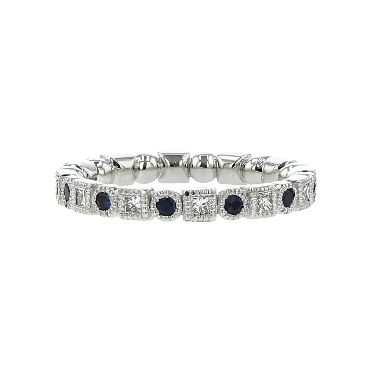 Stackable Band with Bezel-Set Blue Sapphires and Diamonds