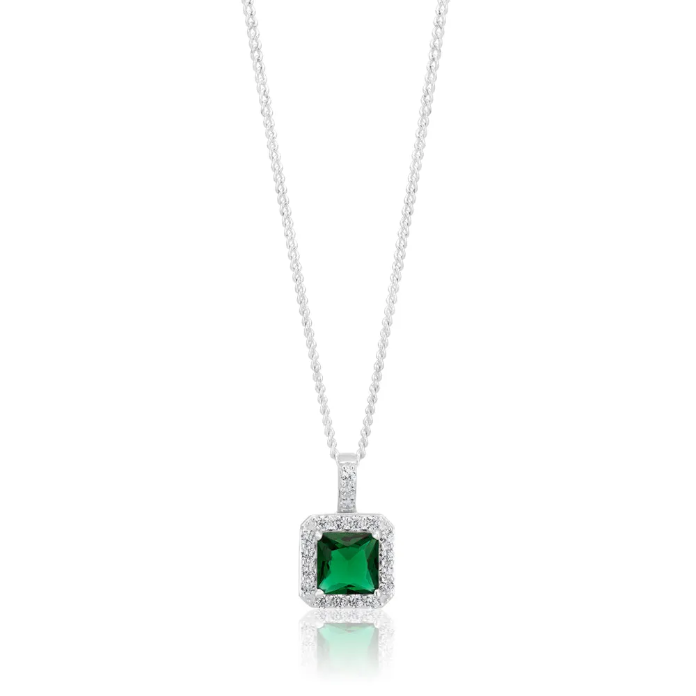 Sterling Silver Green and White Zirconia Pendant