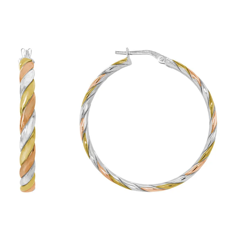 Sterling Silver Tri Colour Hoop Earrings