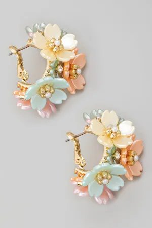 Studded Floral Cluster Hoop Earrings