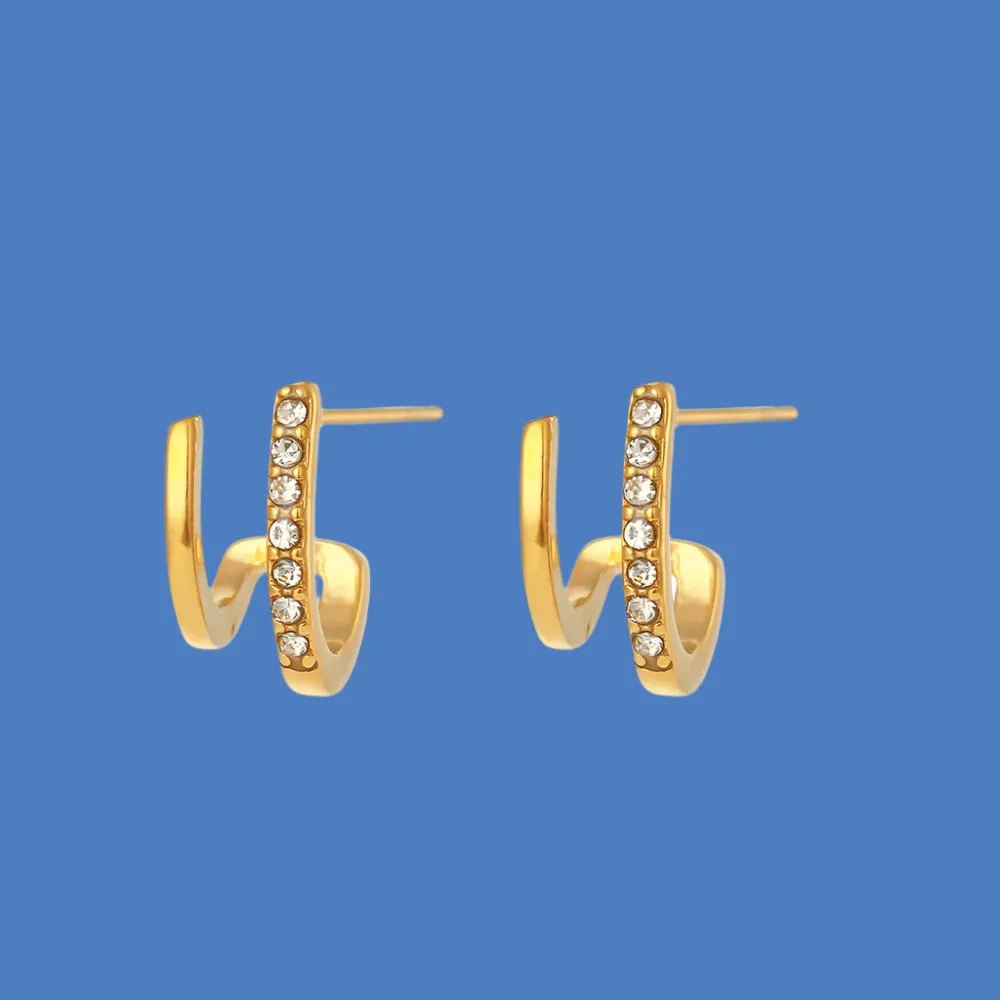 Stunning 2023 Double Layer Hollow Huggie Earrings - Crystal Paved Gold Plated Stainless Steel for Women