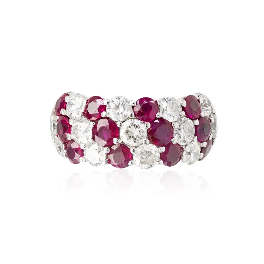 Three Row Ruby and Diamond Ring