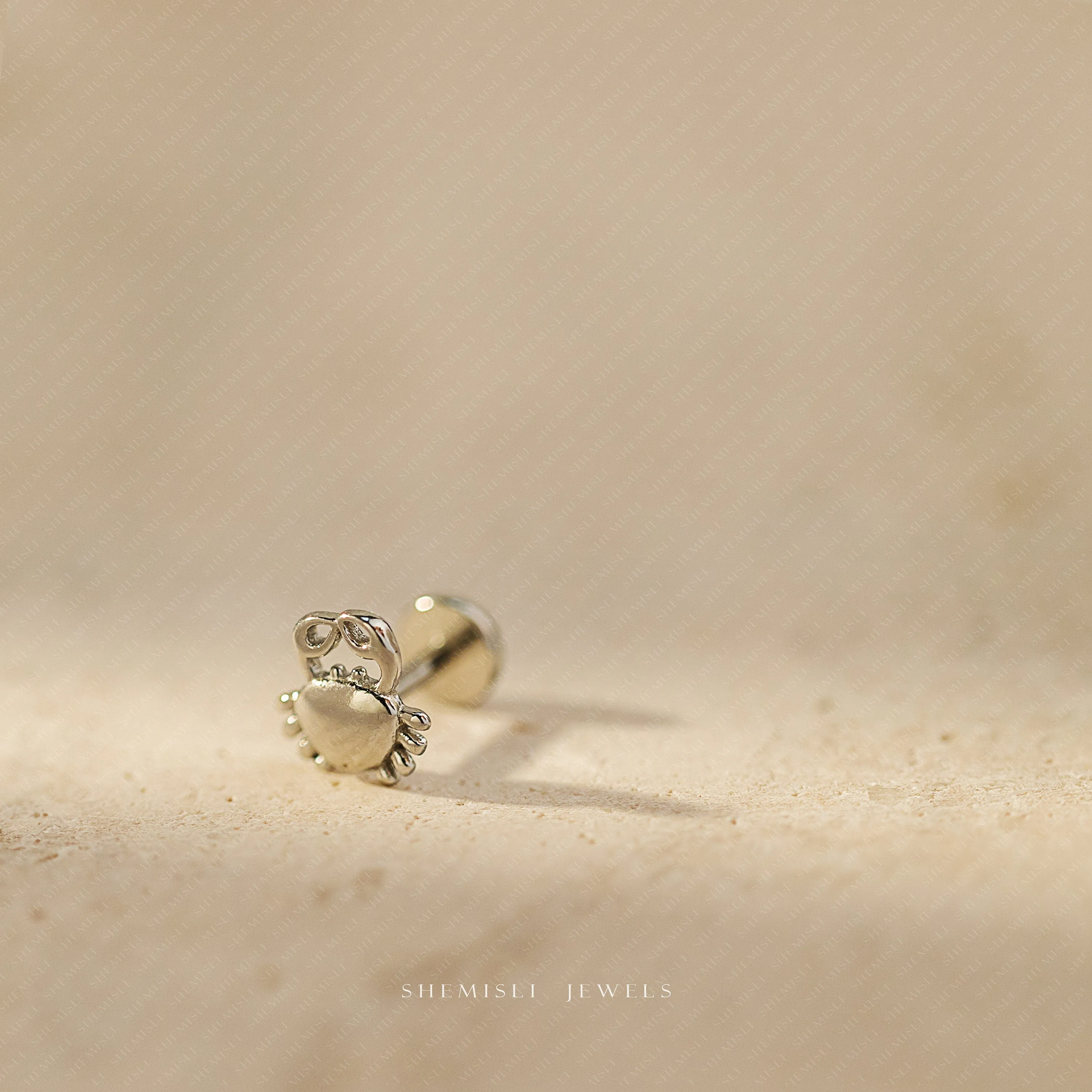 Tiny Crab Threadless Flat Back Tragus Stud, 20,18,16ga, 5-10mm Unisex, Surgical Steel SHEMISLI SS732