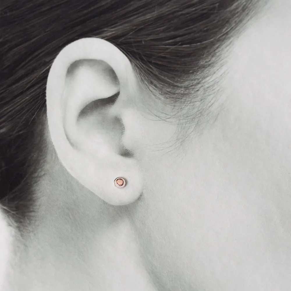 Tiny Layered Disc Stud Earrings, Copper Dot on Sterling Silver