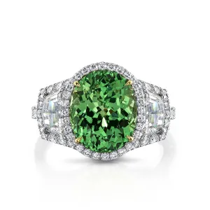 Tsavorite Garnet and Diamond 3-Stone Ring