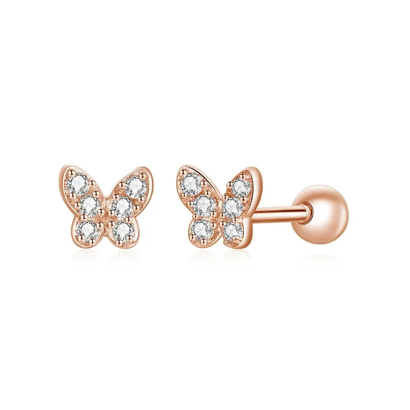 VAIGE 925 Sterling Silver Star and Butterfly Stud Earrings with Zircon and Snowflake Design, Fine Jewelry