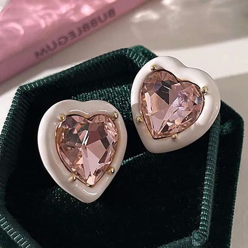 VAIGE Adorable Heart-Shaped Sparkling Pink Zircon Earrings