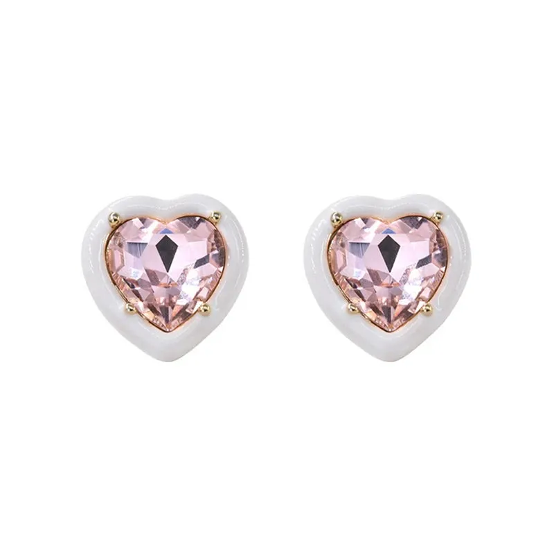 VAIGE Adorable Heart-Shaped Sparkling Pink Zircon Earrings