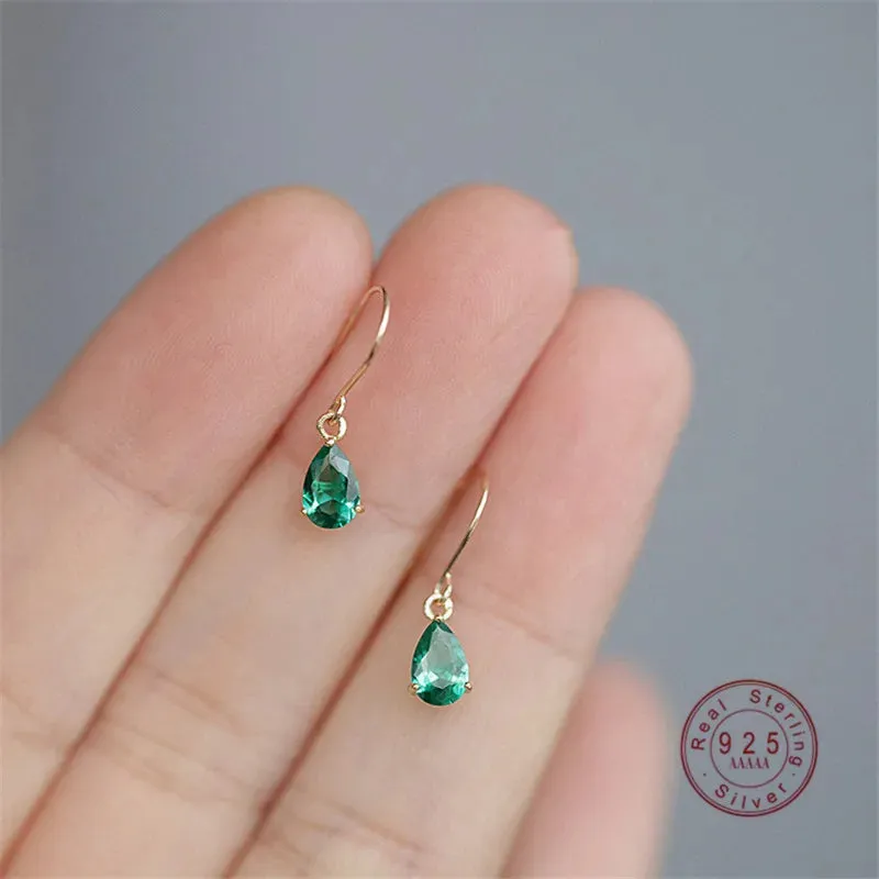 VAIGE Elegant Green Zircon Water Drop S925 Sterling Silver Stud Earrings