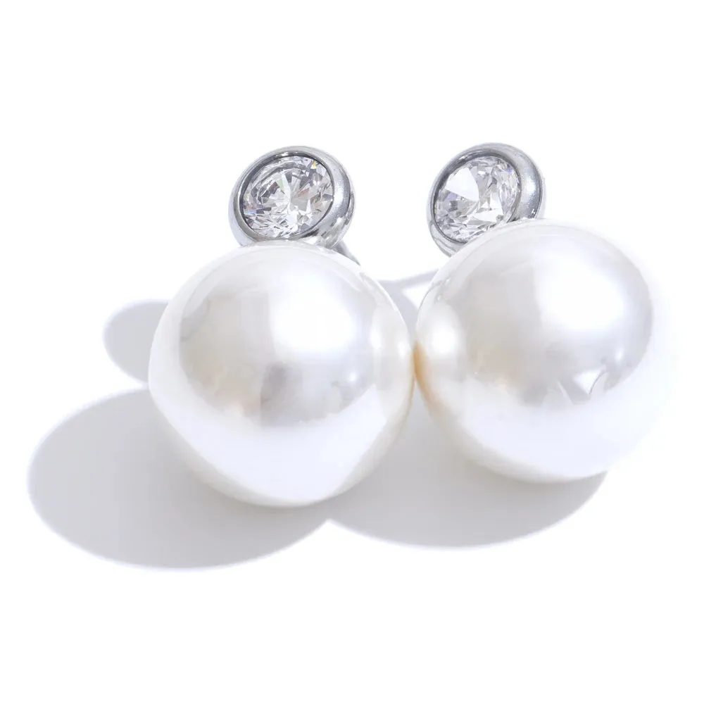 VAIGE Elegant Imitation Pearl and Zircon Round Stud Earrings in Stainless Steel - Trendy Fashion Jewelry Gift