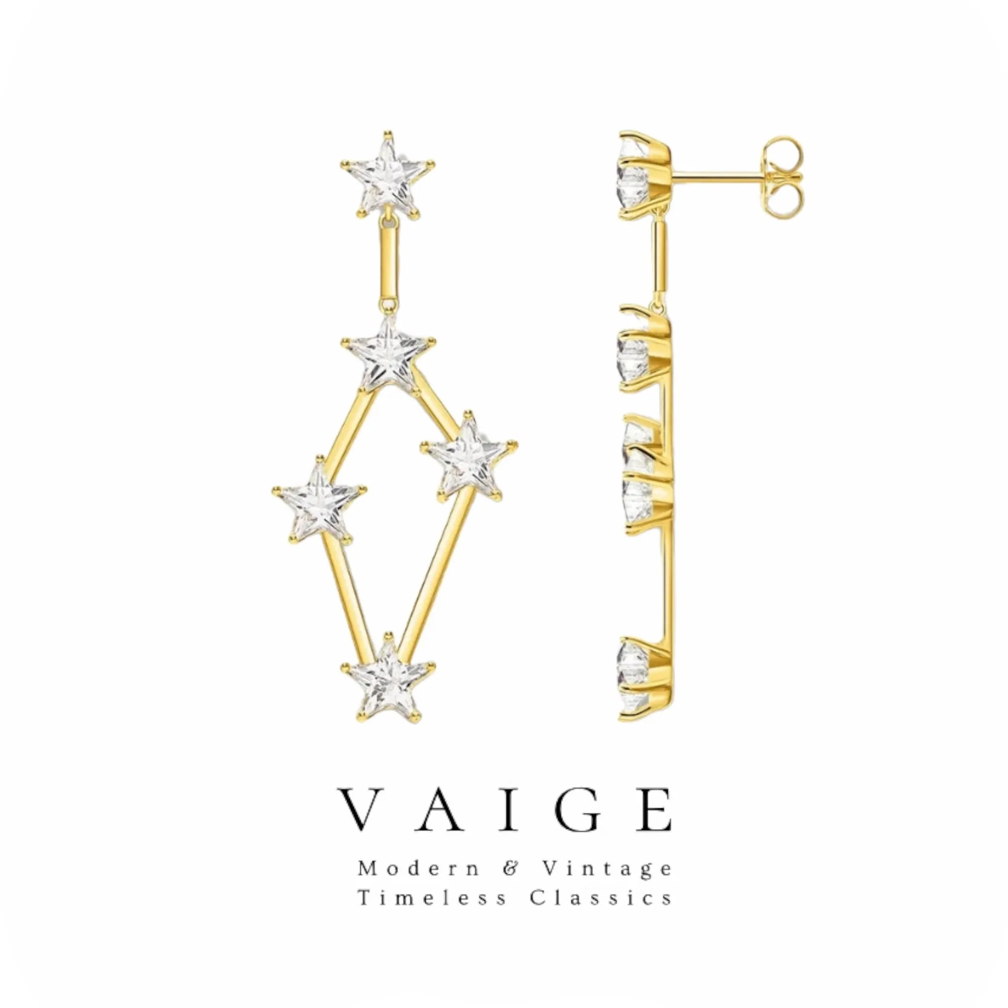 VAIGE Radiant Golden Starry Drop Earrings in 925 Sterling Silver