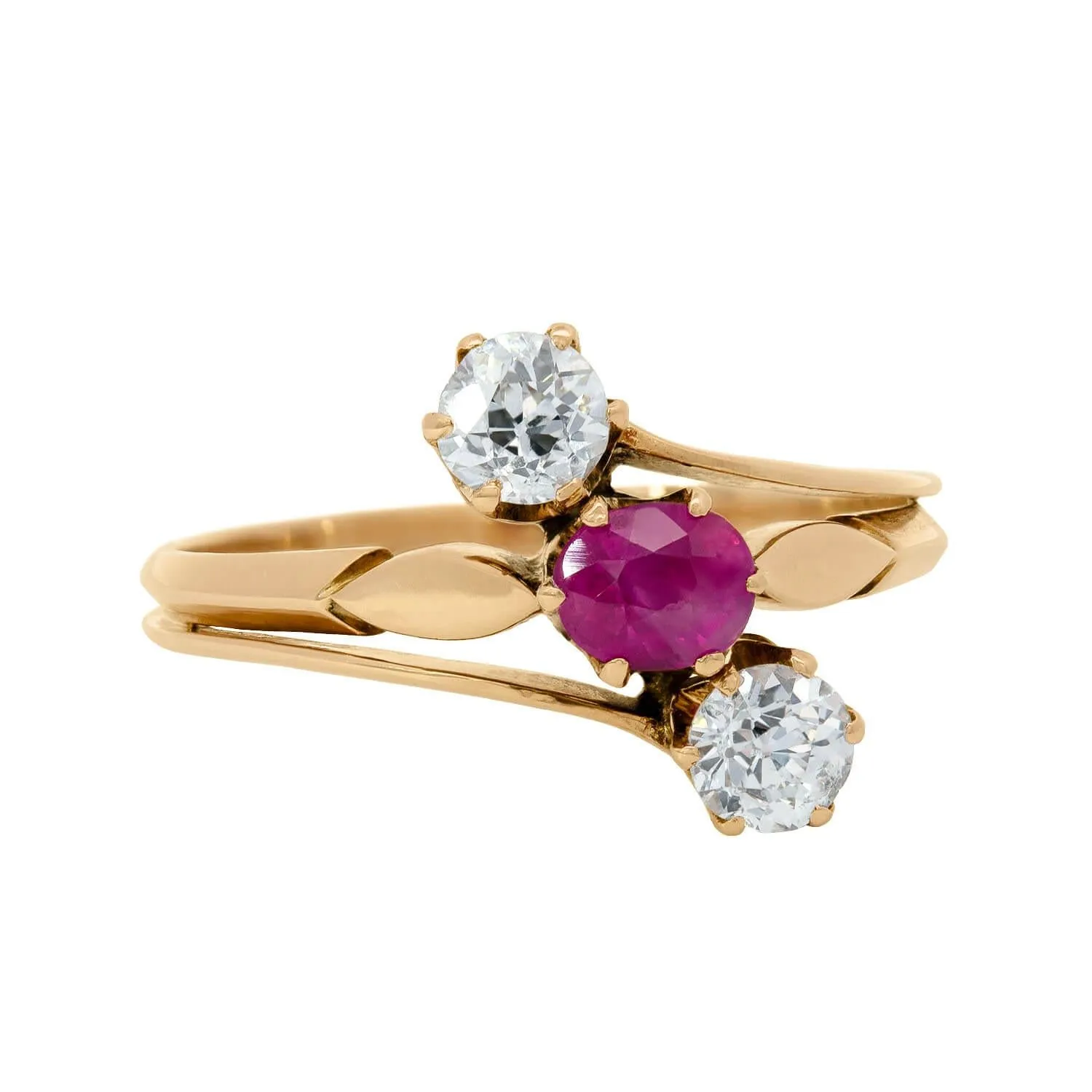 Victorian 18k Ruby and Diamond Three Stone Ring