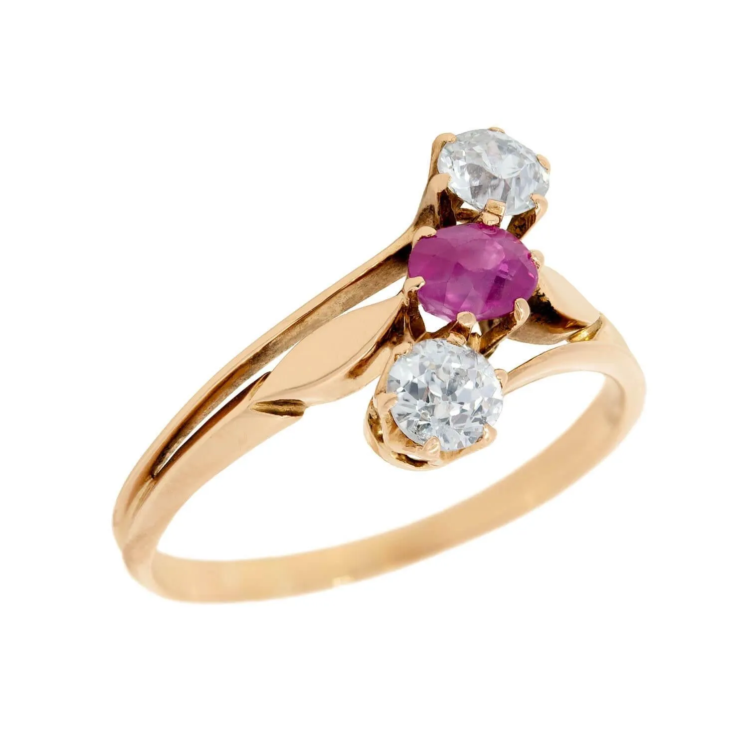 Victorian 18k Ruby and Diamond Three Stone Ring